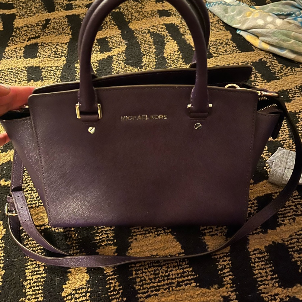 Michael Kors Purple Satchel Structured Leather Bag